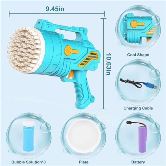 2-Pack Bubble Machine Gun,69 Holes Bubble Gun with Light,8 Bottles Bubble - Picture 3 of 7